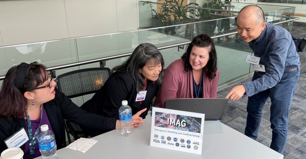 IMAG members looking at a computer