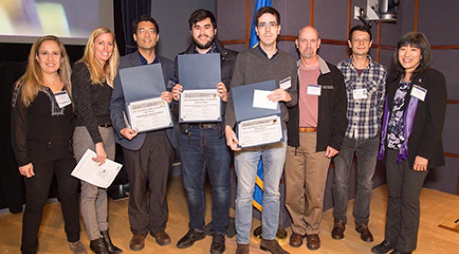 Finalists of the 2019 IMAG Top Model Video Competition are, from left, Silvia Blemker, Ph.D., University of Virginia; Shayn Peirce-Cottler, Ph.D., University of Virginia; Bruce Y. Lee, M.D., Johns Hopkins University; Lee Talman, University of Virginia; Diego Lopez Barriero, Ph.D., Massachusetts Institute of Technology; Andrew Mcculloch, Ph.D., UC San Diego; David Basanta Gutierrez,Ph.D., Moffitt Cancer Center; Grace Peng,Ph.D., NIBIB.